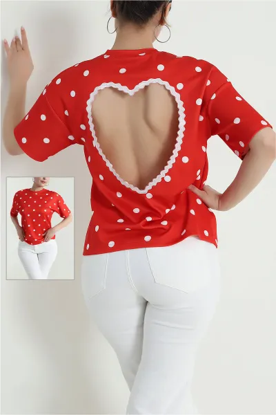 Kırmızı Puantiyeli Modal Kadın Bluz 473493