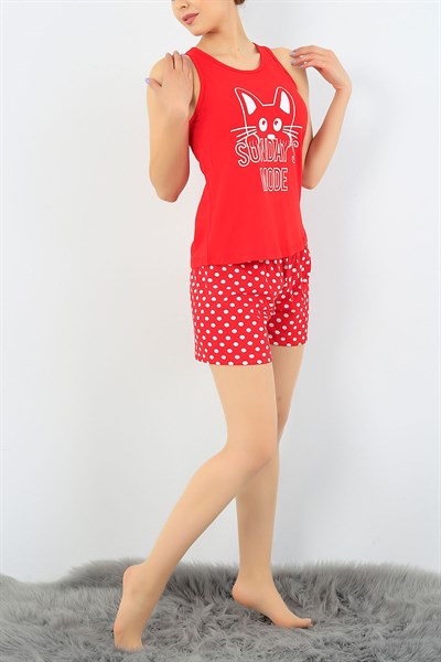 Kırmızı Puantiyeli Şort Pijama Takımı 36412