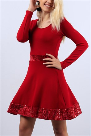 Kırmızı Pul Detaylı Bayan Triko Elbise 11081B