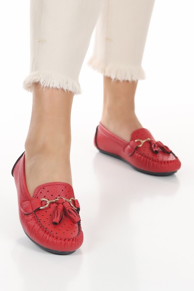 Kırmızı Püskül Detay Kadın Babet Ayakkabı 120617