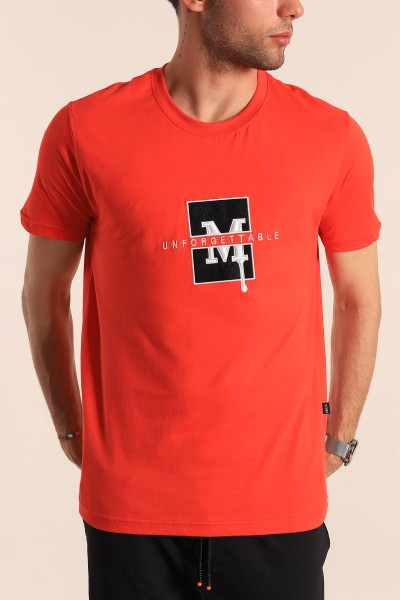 Kırmızı Regular Fit Logo Detay Erkek Tişört 182202