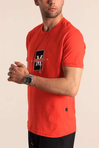 Kırmızı Regular Fit Logo Detay Erkek Tişört 182202