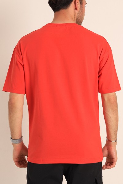 Kırmızı Sacramento Baskılı Oversize Erkek Tişört 186060