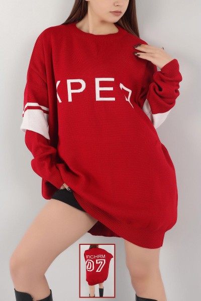 Kırmızı Salaş Kalıp Bayan Triko Kazak Tunik 151520
