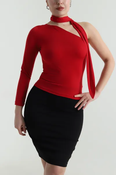 Kırmızı Sandy Fularlı Kadın Bluz 496851
