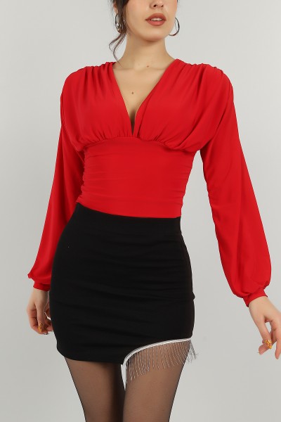 Kırmızı Sandy Kumaş Bluz 145664