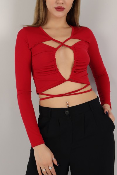 Kırmızı Sandy Kumaş Bluz 157932