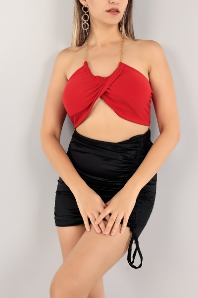 Kırmızı Sandy Kumaş Crop Bluz 117801