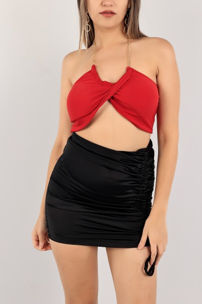Kırmızı Sandy Kumaş Crop Bluz 117801