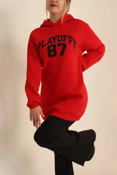 Kırmızı Şardonlu Baskılı Sweat Tunik 228103