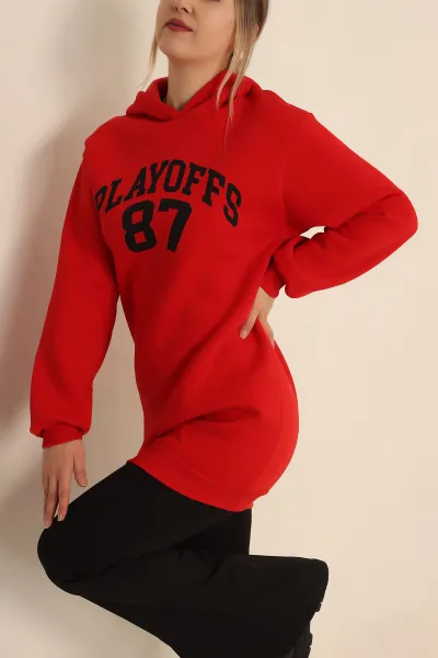 Kırmızı Şardonlu Baskılı Sweat Tunik 228103