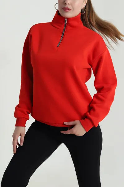 Kırmızı Şardonlu Üç İp Kadın Sweat 484593