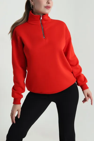 Kırmızı Şardonlu Üç İp Kadın Sweat 484593