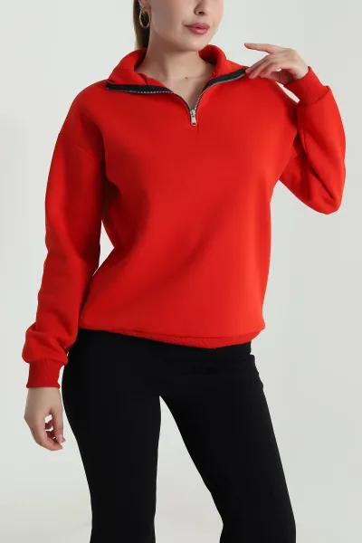 Kırmızı Şardonlu Üç İp Kadın Sweat 484593
