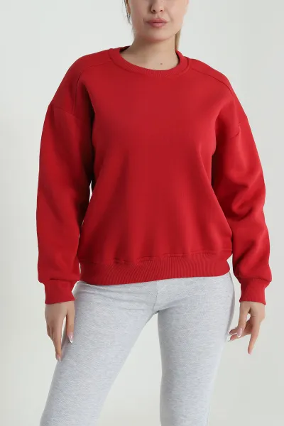 Kırmızı Şardonlu Üç İp Kadın Sweat 485100