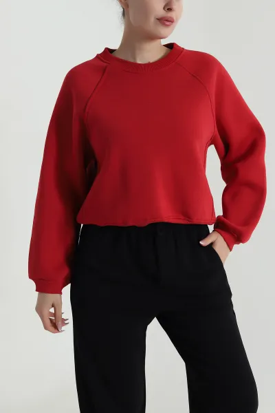 Kırmızı Şardonlu Üç İp Kadın Sweat 487107