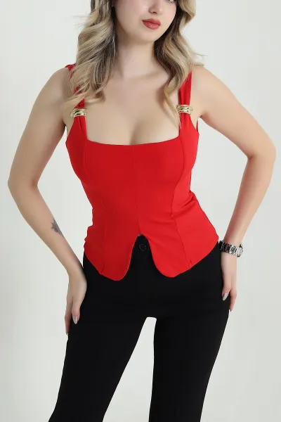 Kırmızı Scuba Kolsuz Kadın Bluz 470574