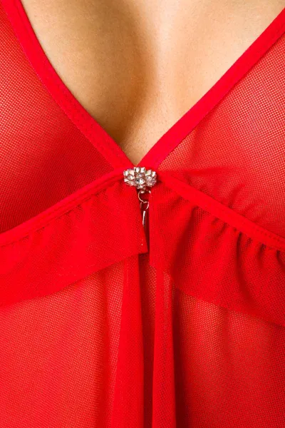 Kırmızı Seksi Likralı Askılı Tül Mini Elbise ve Külot 269212