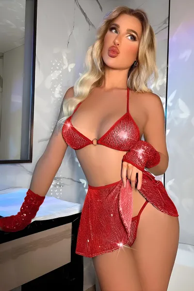 Kırmızı Seksi Pullu Fantezi Kostüm 335826