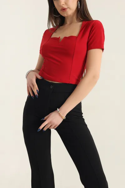 Kırmızı Sendy Kumaş Crop Bluz 337562