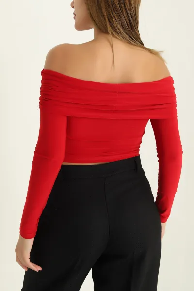 Kırmızı Sendy Kumaş Madonna Bluz 294433