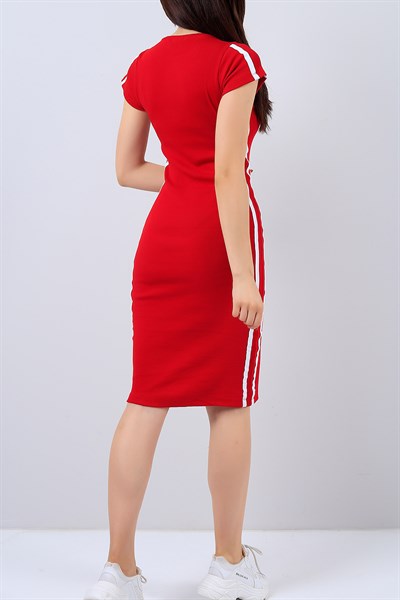 Kırmızı Şeritli Bayan Elbise15029B