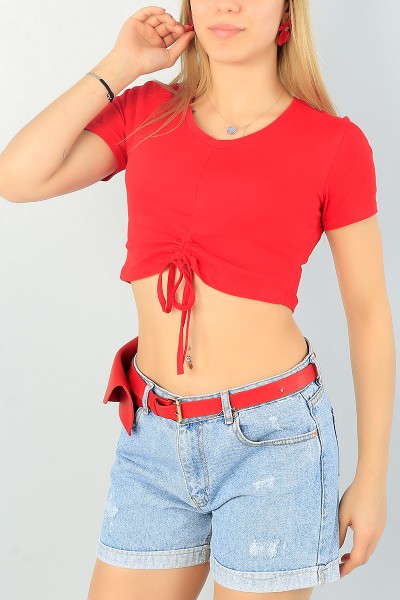 Kırmızı Sıkmalı V Yaka Bayan Crop 65271