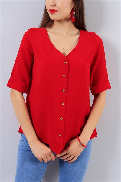 Kırmızı Sırt Detay Bayan Gömlek 16081B