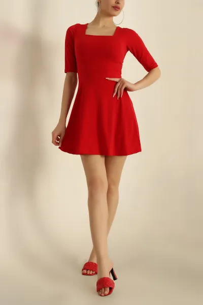 Kırmızı Sırt Detay Sendy Kumaş Elbise 261346