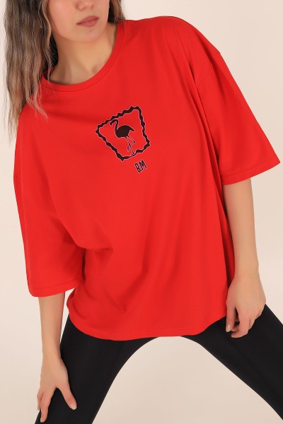 Kırmızı Sırtı Baskılı Oversize Tişört 172822