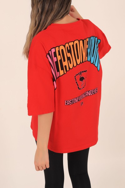 Kırmızı Sırtı Baskılı Oversize Tişört 172822