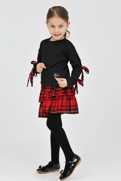 kirmizi-siyah-3-10-yas-ici-pamuklu-badili-firfir-ekose-etekli-kiz-cocuk-takim-337466