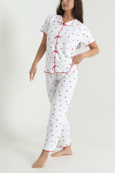Kırmızı Sleepy Fiyonklu Kadın Pijama Takımı 466343