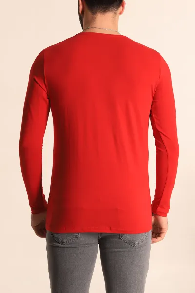 Kırmızı Slim Fit Likralı Basic Erkek Sweatshirt 234976