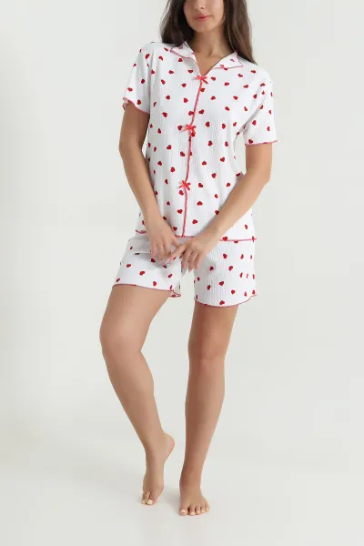 Kırmızı Şortlu Bürümcük Kadın Pijama Takımı 466576