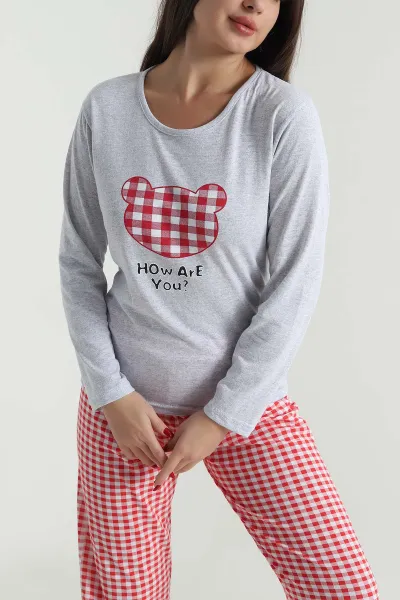 Kırmızı Süprem Uzun Kol Kadın Pijama Takımı 493631