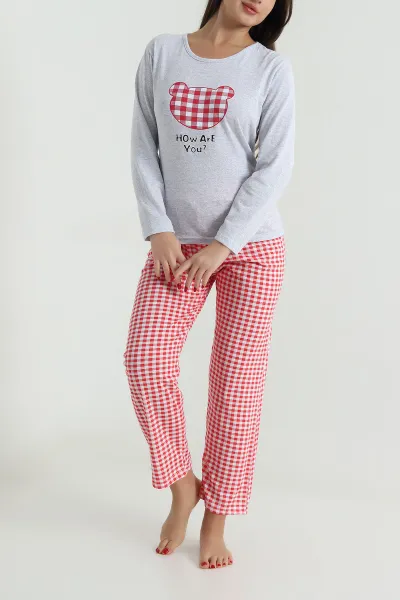 Kırmızı Süprem Uzun Kol Kadın Pijama Takımı 493631