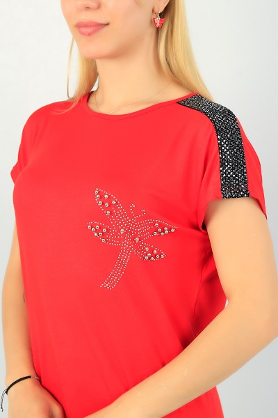 Kırmızı Taş İşlemeli Bluz 68224