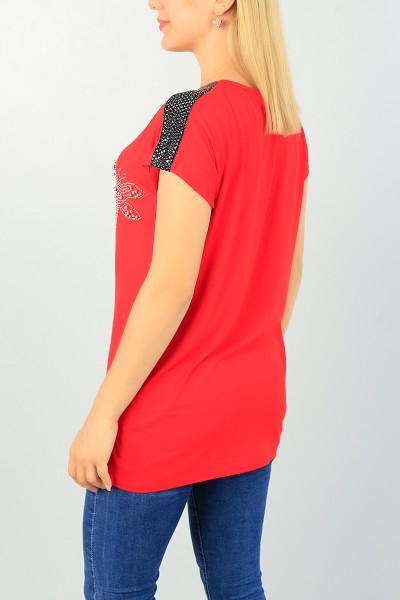 Kırmızı Taş İşlemeli Bluz 68224