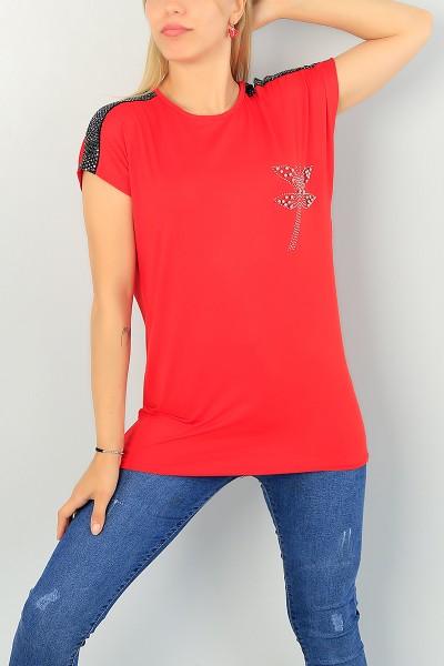 Kırmızı Taş İşlemeli Bluz 68224