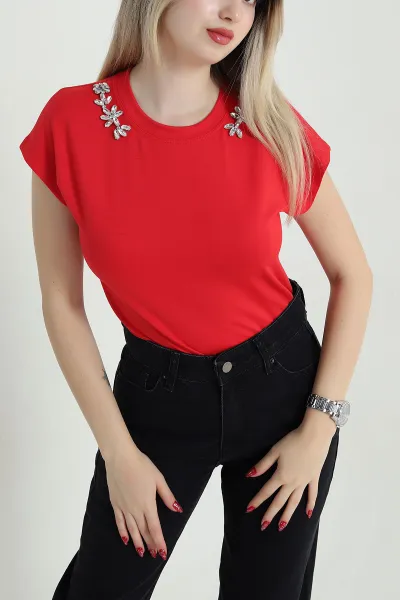 Kırmızı Taş Tasarımlı Yeni Sezon Kadın Bluz 471413