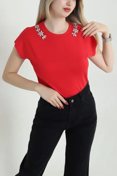 Kırmızı Taş Tasarımlı Yeni Sezon Kadın Bluz 471413