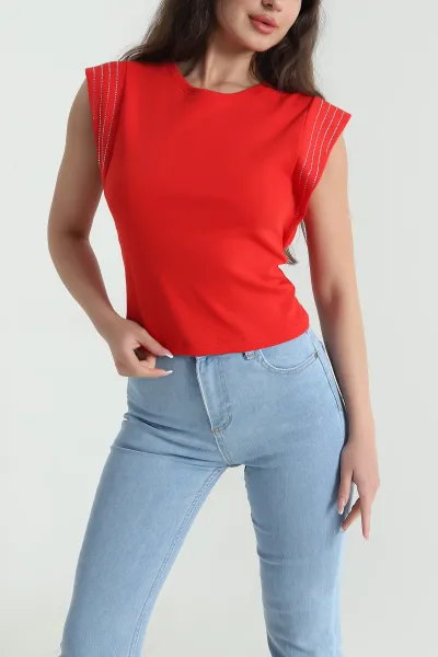 Kırmızı Taşlı Tasarım Kadın Bluz 462990