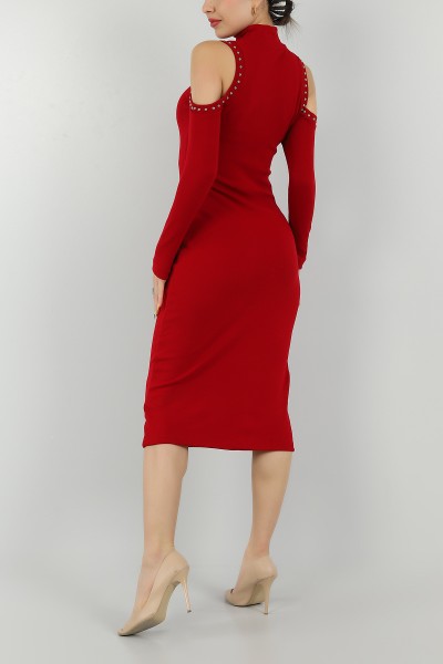 Kırmızı Taşlı Tasarım Triko Elbise 146774
