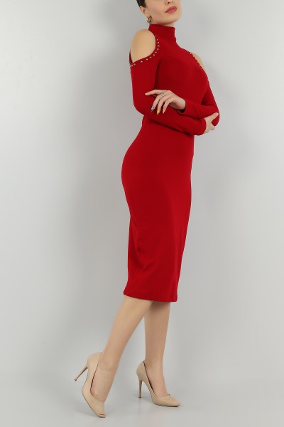 Kırmızı Taşlı Tasarım Triko Elbise 146774