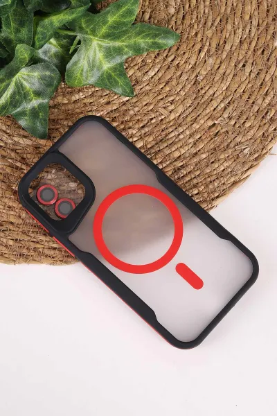 Kırmızı TeknoCase İphone 12 Uyumlu Matte Guard Serisi Lens Korumalı Silikon Telefon Kılıfı 472440