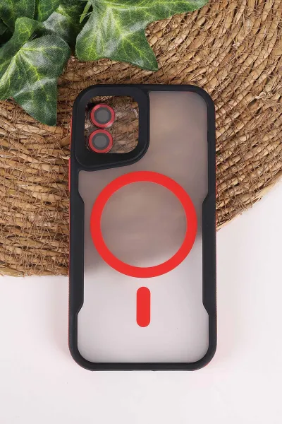 Kırmızı TeknoCase İphone 12 Uyumlu Matte Guard Serisi Lens Korumalı Silikon Telefon Kılıfı 472440