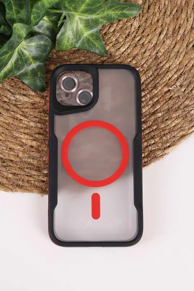 Kırmızı TeknoCase İphone 13 Uyumlu Matte Guard Serisi Lens Korumalı Silikon Telefon Kılıfı 472447