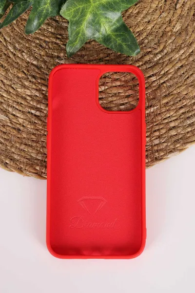 Kırmızı TeknoCase İPhone 13 Uyumlu Perfect Diamond Case Serisi Taşlı Lens Hediyeli Sert Silikon Telefon Kılıfı 480774