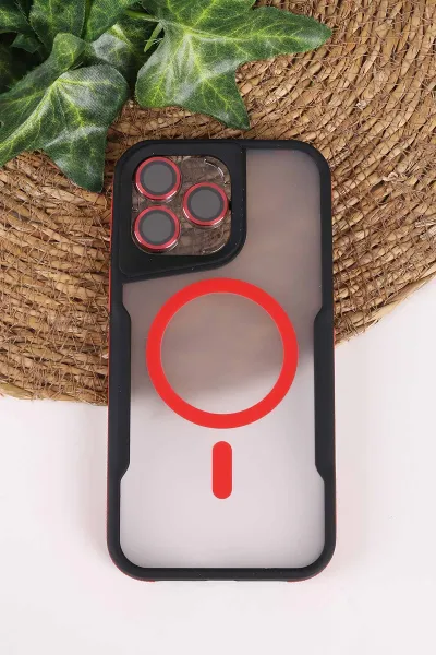 Kırmızı TeknoCase İphone 14 Pro Max Uyumlu Matte Guard Serisi Lens Korumalı Silikon Telefon Kılıfı 472465